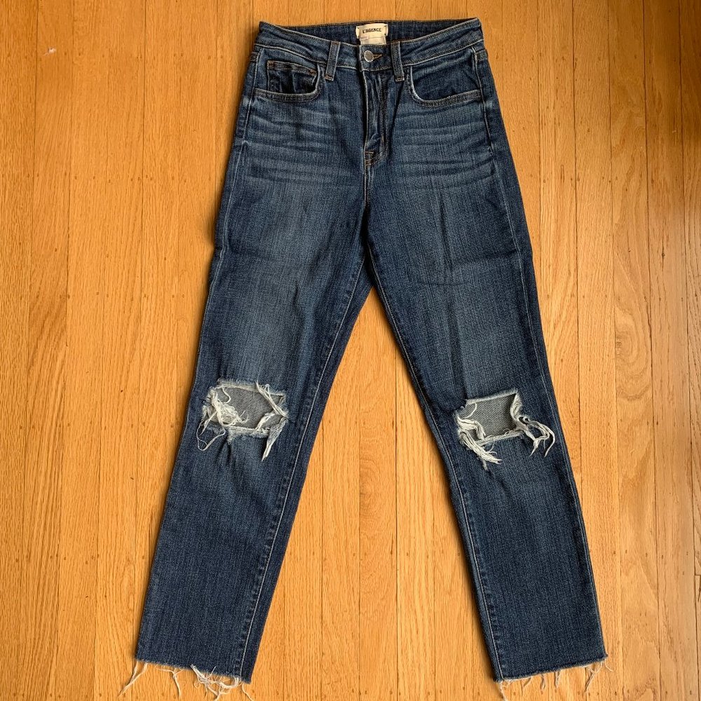 L'AGENCE Audrina Distressed Straight Jeans Size 25